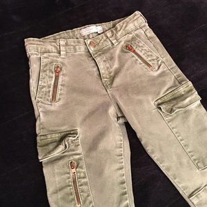 Zara Girls Casual Collection Green Distressed Skinny Cargo Jeans Size 7